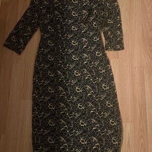Liz Claiborne Black and Gold Floral Lace Dress